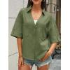 imageCicy Bell Womens Linen Button Down Shirts V Neck Summer Short Sleeve Tops Casual Loose Fit Cotton Collared BlousesArmy Green
