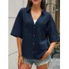 imageCicy Bell Womens Linen Button Down Shirts V Neck Summer Short Sleeve Tops Casual Loose Fit Cotton Collared BlousesDark Blue