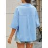 imageCicy Bell Womens Linen Button Down Shirts V Neck Summer Short Sleeve Tops Casual Loose Fit Cotton Collared BlousesSky Blue
