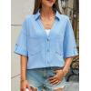 imageCicy Bell Womens Linen Button Down Shirts V Neck Summer Short Sleeve Tops Casual Loose Fit Cotton Collared BlousesSky Blue
