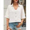 imageCicy Bell Womens Linen Button Down Shirts V Neck Summer Short Sleeve Tops Casual Loose Fit Cotton Collared BlousesWhite