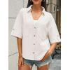 imageCicy Bell Womens Linen Button Down Shirts V Neck Summer Short Sleeve Tops Casual Loose Fit Cotton Collared BlousesWhite