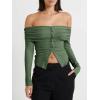 imageCicy Bell Womens Off The Shoulder Tops Cute Long Sleeve Slim Fit Ribbed Ruched Shirt 2024 Fall Y2k Clothes Army Green