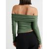 imageCicy Bell Womens Off The Shoulder Tops Cute Long Sleeve Slim Fit Ribbed Ruched Shirt 2024 Fall Y2k Clothes Army Green