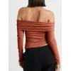 imageCicy Bell Womens Off The Shoulder Tops Cute Long Sleeve Slim Fit Ribbed Ruched Shirt 2024 Fall Y2k Clothes Brick Red