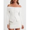 imageCicy Bell Womens Off The Shoulder Tops Cute Long Sleeve Slim Fit Ribbed Ruched Shirt 2024 Fall Y2k Clothes White