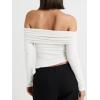 imageCicy Bell Womens Off The Shoulder Tops Cute Long Sleeve Slim Fit Ribbed Ruched Shirt 2024 Fall Y2k Clothes White