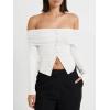 imageCicy Bell Womens Off The Shoulder Tops Cute Long Sleeve Slim Fit Ribbed Ruched Shirt 2024 Fall Y2k Clothes White