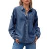 imageCicy Bell Womens Oversized Denim Shirt Jean Jacket 2026 Spring Fashion Button Down Shirts Long Sleeve Tops Trendy ShacketsNavy