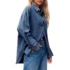 imageCicy Bell Womens Oversized Denim Shirt Jean Jacket 2026 Spring Fashion Button Down Shirts Long Sleeve Tops Trendy ShacketsNavy
