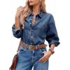 imageCicy Bell Womens Oversized Denim Shirt Jean Jacket 2026 Spring Fashion Button Down Shirts Long Sleeve Tops Trendy ShacketsNavy