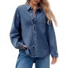 imageCicy Bell Womens Oversized Denim Shirt Jean Jacket 2026 Spring Fashion Button Down Shirts Long Sleeve Tops Trendy ShacketsNavy