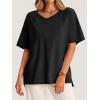 imageCicy Bell Womens Oversized T Shirts Short Sleeve Summer Casual V Neck Tunic Tops Loose Fit Side Split Basic Tee TopsBlack