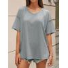 imageCicy Bell Womens Oversized T Shirts Short Sleeve Summer Casual V Neck Tunic Tops Loose Fit Side Split Basic Tee TopsGray