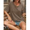 imageCicy Bell Womens Oversized T Shirts Short Sleeve Summer Casual V Neck Tunic Tops Loose Fit Side Split Basic Tee TopsLight Brown