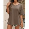 imageCicy Bell Womens Oversized T Shirts Short Sleeve Summer Casual V Neck Tunic Tops Loose Fit Side Split Basic Tee TopsLight Brown