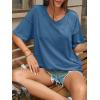 imageCicy Bell Womens Oversized T Shirts Short Sleeve Summer Casual V Neck Tunic Tops Loose Fit Side Split Basic Tee TopsNavy