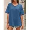 imageCicy Bell Womens Oversized T Shirts Short Sleeve Summer Casual V Neck Tunic Tops Loose Fit Side Split Basic Tee TopsNavy