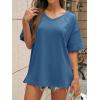 imageCicy Bell Womens Oversized T Shirts Short Sleeve Summer Casual V Neck Tunic Tops Loose Fit Side Split Basic Tee TopsNavy