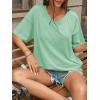 imageCicy Bell Womens Oversized T Shirts Short Sleeve Summer Casual V Neck Tunic Tops Loose Fit Side Split Basic Tee TopsPea Green
