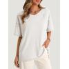 imageCicy Bell Womens Oversized T Shirts Short Sleeve Summer Casual V Neck Tunic Tops Loose Fit Side Split Basic Tee TopsWhite