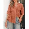 imageCicy Bell Womens Peplum Button Down Shirts Summer V Neck Half Sleeve Blouses Dressy Casual Flowy Babydoll TopsCaramel