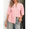 imageCicy Bell Womens Peplum Button Down Shirts Summer V Neck Half Sleeve Blouses Dressy Casual Flowy Babydoll TopsPink