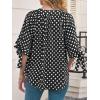 imageCicy Bell Womens Polka Dot Blouse V Neck Bow Tie Cuff Half Sleeve Tunic Loose Fit Summer Casual Button Down Pleated TopsBlack
