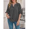 imageCicy Bell Womens Polka Dot Blouse V Neck Bow Tie Cuff Half Sleeve Tunic Loose Fit Summer Casual Button Down Pleated TopsBlack