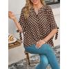 imageCicy Bell Womens Polka Dot Blouse V Neck Bow Tie Cuff Half Sleeve Tunic Loose Fit Summer Casual Button Down Pleated TopsBrown
