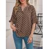 imageCicy Bell Womens Polka Dot Blouse V Neck Bow Tie Cuff Half Sleeve Tunic Loose Fit Summer Casual Button Down Pleated TopsBrown