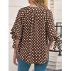 imageCicy Bell Womens Polka Dot Blouse V Neck Bow Tie Cuff Half Sleeve Tunic Loose Fit Summer Casual Button Down Pleated TopsBrown