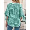 imageCicy Bell Womens Polka Dot Blouse V Neck Bow Tie Cuff Half Sleeve Tunic Loose Fit Summer Casual Button Down Pleated TopsGreen
