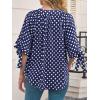 imageCicy Bell Womens Polka Dot Blouse V Neck Bow Tie Cuff Half Sleeve Tunic Loose Fit Summer Casual Button Down Pleated TopsNavy