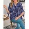 imageCicy Bell Womens Polka Dot Blouse V Neck Bow Tie Cuff Half Sleeve Tunic Loose Fit Summer Casual Button Down Pleated TopsNavy