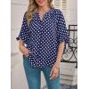 imageCicy Bell Womens Polka Dot Blouse V Neck Bow Tie Cuff Half Sleeve Tunic Loose Fit Summer Casual Button Down Pleated TopsNavy