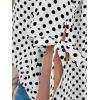imageCicy Bell Womens Polka Dot Blouse V Neck Bow Tie Cuff Half Sleeve Tunic Loose Fit Summer Casual Button Down Pleated TopsWhite