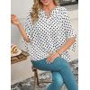 imageCicy Bell Womens Polka Dot Blouse V Neck Bow Tie Cuff Half Sleeve Tunic Loose Fit Summer Casual Button Down Pleated TopsWhite