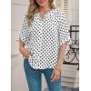 imageCicy Bell Womens Polka Dot Blouse V Neck Bow Tie Cuff Half Sleeve Tunic Loose Fit Summer Casual Button Down Pleated TopsWhite