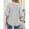 imageCicy Bell Womens Polka Dot Blouse V Neck Bow Tie Cuff Half Sleeve Tunic Loose Fit Summer Casual Button Down Pleated TopsWhite