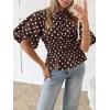 imageCicy Bell Womens Polka Dots Peplum Tops Summer Puff Short Sleeve Round Neck Blouses Trendy Casual ShirtsBrown