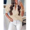 imageCicy Bell Womens Puff Short Sleeve Blouses Summer Casual Dressy V Neck Contrast Stitch Tops Loose Fit ShirtsBeige