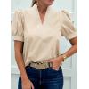 imageCicy Bell Womens Puff Short Sleeve Blouses Summer Casual Dressy V Neck Contrast Stitch Tops Loose Fit ShirtsBeige