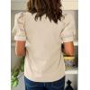 imageCicy Bell Womens Puff Short Sleeve Blouses Summer Casual Dressy V Neck Contrast Stitch Tops Loose Fit ShirtsBeige
