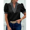 imageCicy Bell Womens Puff Short Sleeve Blouses Summer Casual Dressy V Neck Contrast Stitch Tops Loose Fit ShirtsBlack