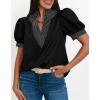 imageCicy Bell Womens Puff Short Sleeve Blouses Summer Casual Dressy V Neck Contrast Stitch Tops Loose Fit ShirtsBlack