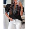 imageCicy Bell Womens Puff Short Sleeve Blouses Summer Casual Dressy V Neck Contrast Stitch Tops Loose Fit ShirtsBlack
