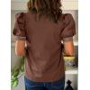 imageCicy Bell Womens Puff Short Sleeve Blouses Summer Casual Dressy V Neck Contrast Stitch Tops Loose Fit ShirtsBrown