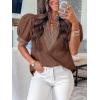 imageCicy Bell Womens Puff Short Sleeve Blouses Summer Casual Dressy V Neck Contrast Stitch Tops Loose Fit ShirtsBrown
