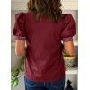 imageCicy Bell Womens Puff Short Sleeve Blouses Summer Casual Dressy V Neck Contrast Stitch Tops Loose Fit ShirtsBurgundy